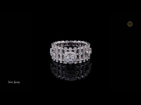 1.00 CT Luxury Full Diamond Eternity Ring with Prominent Round Cut Lab Diamond Centerpiece and Artisanal Geometric Detailing