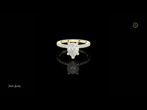 2.00 CT Pear Cut Moissanite Diamond Solitaire with Pave Side Stones Engagement Ring Elegant Jewelry for Her