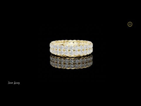 2.46 TCW Crystal-Clear Double Row Gold Eternity Band Featuring Round Cut Lab Diamonds