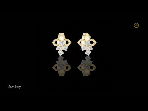 0.082 TCW Elowen Clover Lab Round Diamond Drop Gold Stud Earrings with Petite Floral Design