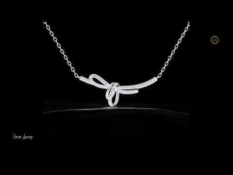 0.90 TCW Exquisite Lab Grown Diamond Knot Necklace with Pave Accents Delicate Bow Inspired Pendant on Dainty Chain