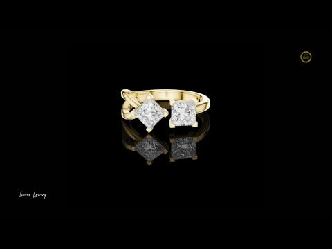 1.36 TCW Modern Bypass Ring Adorned with Princess Moissanite Diamonds in a Striking Dual Stone Setting