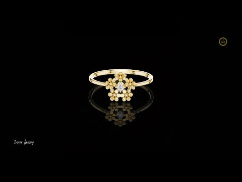 0.03 TCW Dainty Gold Flower Ring with Round Lab Grown Diamond Center Vintage Inspired Petal Beautiful Jewelry For Her