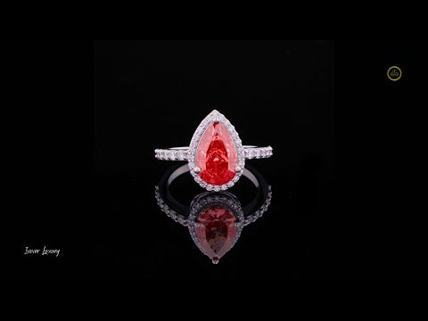 3.04 CT Hot Selling Fancy Vivid Red Pear Cut Moissanite Diamond Trendy Sterling Silver Ring for Women