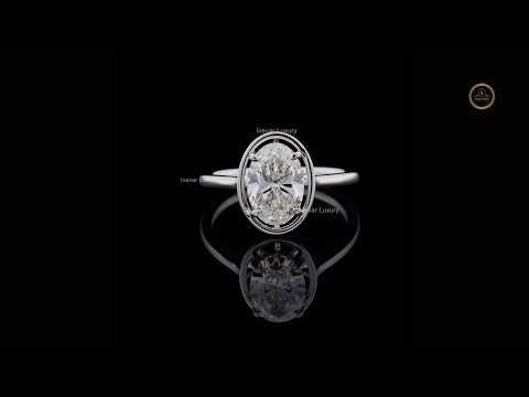 2.00 TCW Elegant Oval Cut Moissanite Diamond Solitaire Ring in Polished White Gold with bezel set Luxury Fine Jewelry Engagement Piece