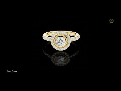 0.53 CT Glamorous Round Cut Halo Moissanite Diamond Ring in Luxe Gold with Pave Set Band For Love
