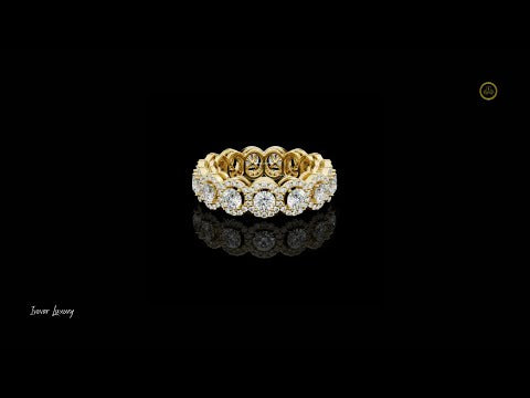 3.2 TCW Eternity Ring with Round Cut Lab Grown Diamond Halo and Continuous Radiant Design