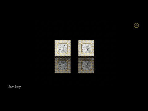 1.00 CT Royal Square Princess Lab Grown Diamond Stud Earrings with Halo Round Diamond