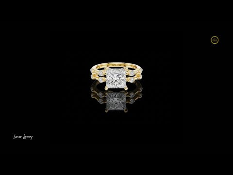 2.50 CT Stylish Princess Cut Lab Grown Diamond Ring with Double Band Design and Round Diamond Accents