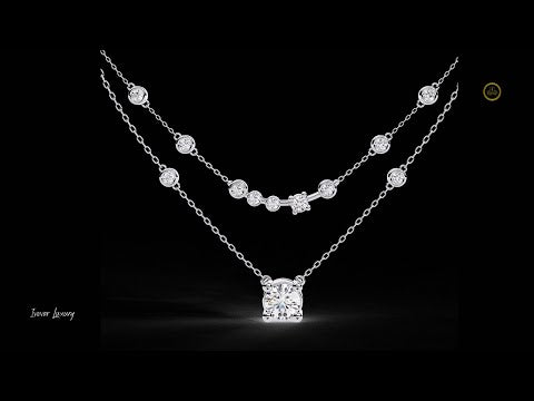 0.64 TCW Luminous Double Layer Lab Grown Necklace with Bezel Set Accents and a Brilliant Round Solitaire Pendant