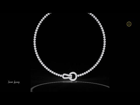 6.42 TCW Luxurious Round Cut Lab Grown Tennis Necklace with Sparkling Pave Interlocking Loop Centerpiece