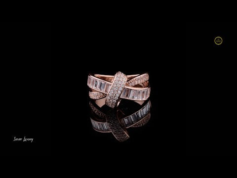 1.50 CT Signature Crossover Ring with Lab Grown Baguette Diamond and Pavé Band