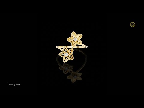 0.04 TCW Elegant Double Floral Open Ring with Lab Grown Diamond Centers Nature Inspired Double Flower Ring