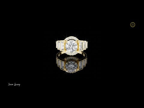 2.00 CT Bold Geometry Round Moissanite Diamond Ring with Baguette Side Frames For Stillness