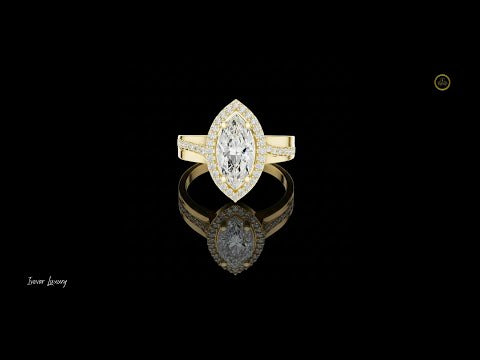 1.15 CT Elongated Solitaire with Pave Band and Sparkling Moissanite Diamond Round Cut Halo For Her
