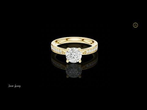 1.16 CT Classic Round Cut Solitaire Engagement Ring with Pave Lab Diamond Band For Her