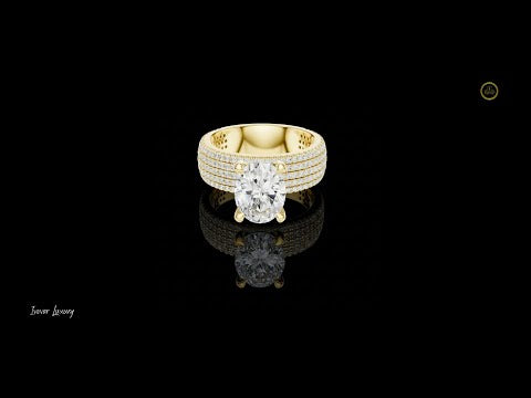 3.00 CT Bold Multi Row Pave Band and Luxe Four Prong Oval Cut Moissanite Diamond Center For Anniversary