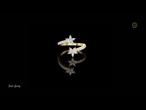 0.25 CT Exquisite Elegant Floral Marquise Lab Grown Diamond Open Ring with Pave Diamond Band