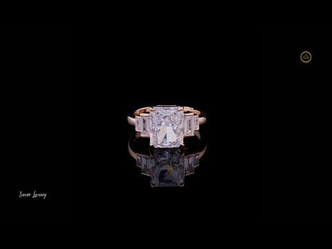 1.50 CT Emerald Cut Pink Moissanite Ring with Side Step Cut Diamond Ring For Her