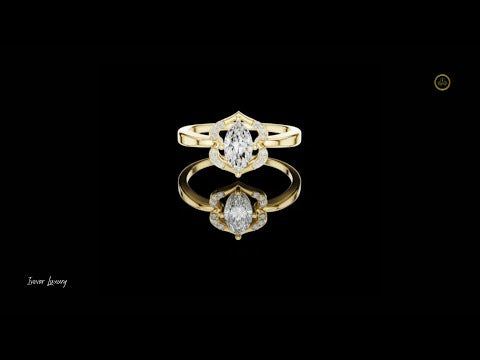 0.82 CT Stunning Marquise Lab Grown Diamond Ring with Elegant Curved Crown Halo and Polished Band
