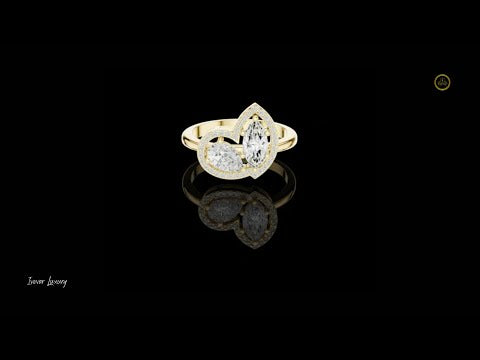 1.56 TCW Graceful Double Moissanite Diamond Halo Ring with Marquise and Pear Cut Centers