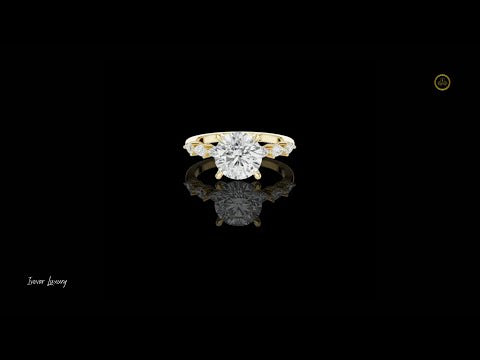 2.00 CT Perfect Round Brilliant Cut Lab Grown Diamond Ring with Pear Side Diamond Accents