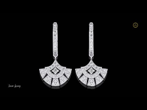 0.48 TCW Classic Geometric Fan Shaped Pave Round Cut Moissanite Diamond Drop Earrings Subtle Shine