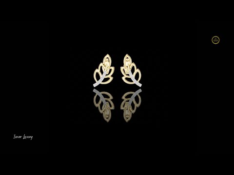 0.07 TCW Elegant Gold Leaf Stud Earrings with Lab Diamond Accented Curve Nature Inspired Fine Jewelry