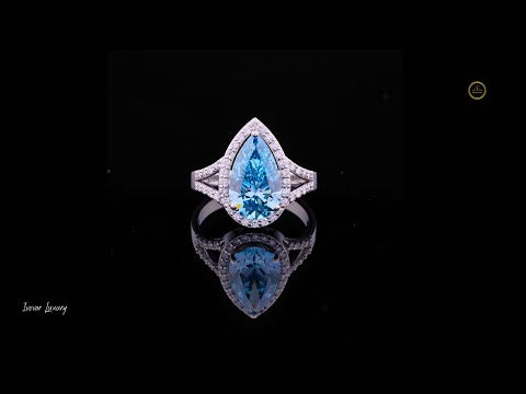 2.00 CT Sparkling Blue Pear Cut Lab Grown Diamond Halo Style Ring by Ivevar Luxury