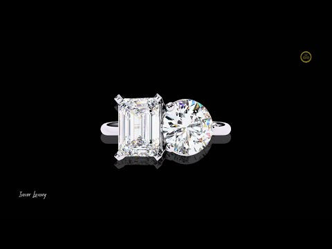 2.40 CT Contemporary Round & Emerald Moissanite Diamond Sleek Gold Wedding Ring