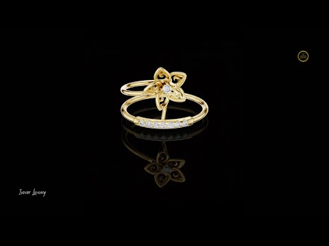 0.02 CT Floral Dual Band Lab Grown Diamond Accents Elegant Split Band Flower Ring For Her