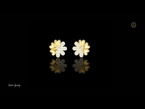 0.35 TCW FloraLume Round Petal Lab Diamond Gold Earrings with Blooming Cluster Design