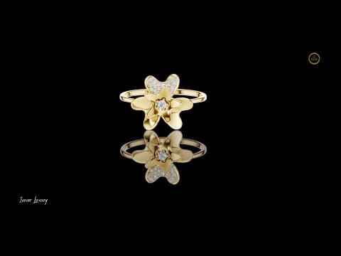 0.020 CT Floral Duo Ring with Petal Design and Lab Grown Diamond-Studded Bloom Accent