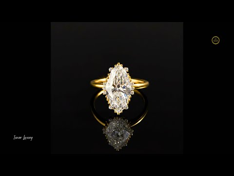2.00 CT Sovereign Marquise Cut Lab Grown Diamond Halo Ring with Floating Micro Accents
