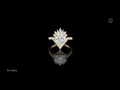 2.10 CT Regal Crown Halo and Pave Band Round Lab Diamond Ring in Gold For Pure Love