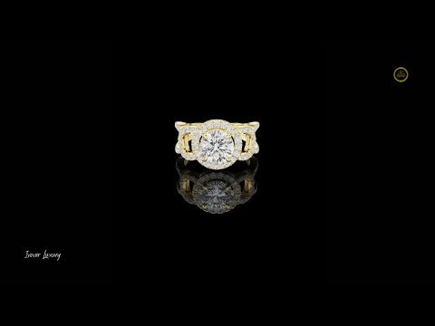 1.50 CT Elegant Round Brilliant Center Moissanite Diamond Pave Halo & Split Shank Wedding Ring For Her