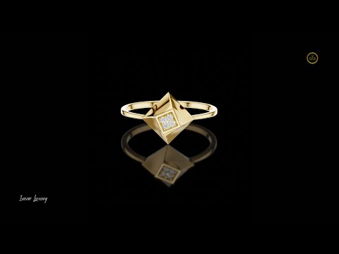 0.02 TCW Geometric Pyramid Gold Ring with Moissanite Diamond Pave Modern Luxe Statement Ring For Her