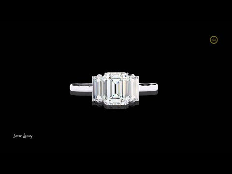 1.02 CT Elegance Emerald Cut Lab Grown Diamond Ring Three Stone Fine Jewelry for Anniversary Gift
