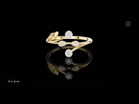 0.11 TCW Sparkling Floral Lab Grown Diamond Leaf Open Band Ring Delicate Botanical Jewelry