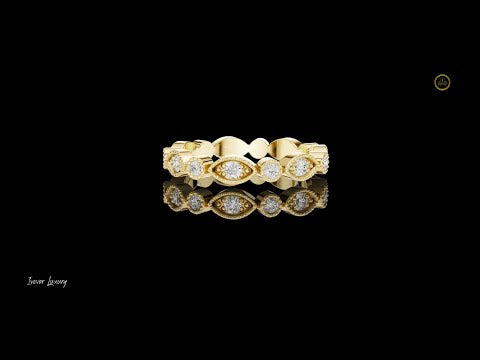 0.49 TCW Vintage Inspired Round Cut Moissanite Diamond Milgrain Band in Solid Gold
