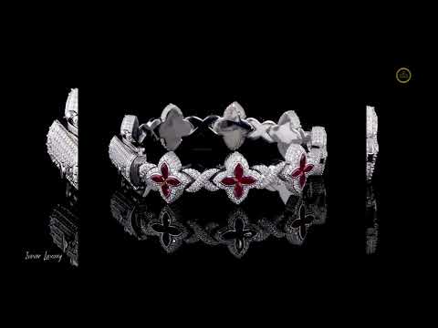 Luxury Ruby Flower Diamond Bracelet – Iced Out Floral Design, Elegant Statement Jewelry