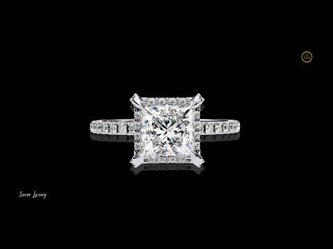2.03 CT Princess Cut Halo Moissanite Diamond Engagement Ring Luxury Sparkle Design by Ivevar Luxury
