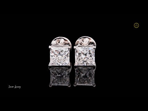 3.00 TCW Premium Princess Cut Moissanite Diamond Stud Earrings in Polished White Gold Brilliant Solitaire Design