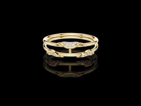 0.073 TCW Elegant Double Layer Gold Ring with Sparkling Curved Moissanite Diamond Details Contemporary Luxury Design
