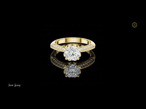 1.01 CT Vintage-Inspired Floral Round Lab Diamond Ring in Gold with Pavé Accents For Wedding Gift