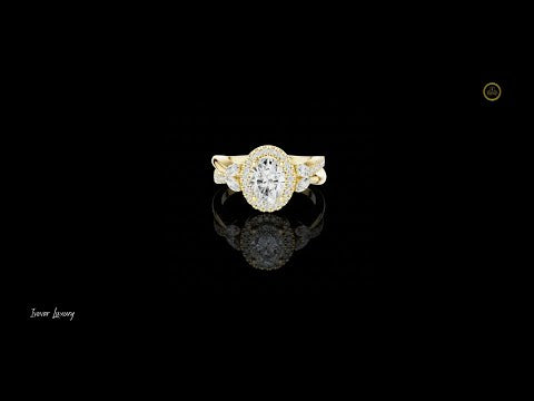 1.09 CT Lumina Oval Cut Halo Lab Diamond Ring with Sculpted Diamond Accents For Special One