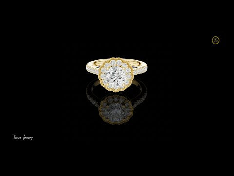 1.15 CT Vintage Inspired Floral Halo Moissanite Grown Diamond Ring in Lustrous Solid Gold For Her