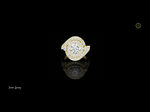 1.5 CT Layered Halo Disc Round Moissanite Diamond Ring in Gold With Pave Set Statement Band For Her