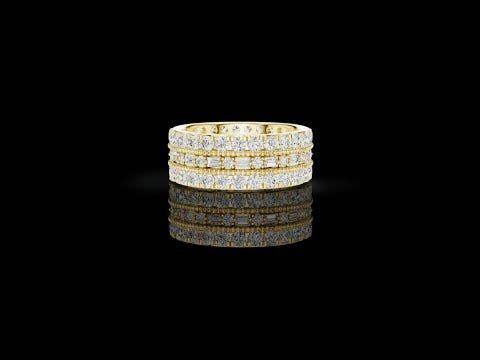 2.27 CT Luxurious Triple Row Round and Baguette Moissanite Diamond Eternity Band