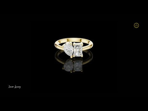 1.14 TCW Elegant Toi et Moi Moissanite Ring Featuring Classic Pear Shaped and Emerald Cut Diamonds